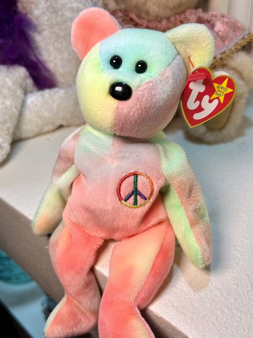 Ty Beanie Babies Peace The Bear Tie Dye Plush Toy With Tag Protector